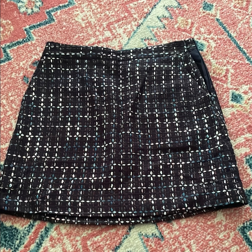 LOFT Black and White Patterned A-Line Skirt